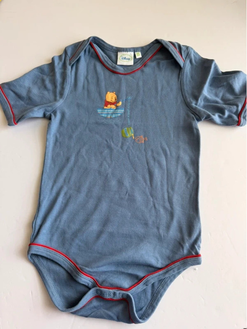 Vintage Disney Winnie the Pooh Embroidered Bodysuit Size 3T 98/104 Slate Blue